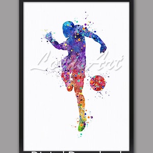 水彩画サッカー選手のプリント：男の子の部屋用スポーツアート（デジタルダウンロード）