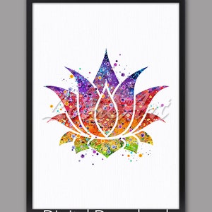 TÉLÉCHARGEMENT NUMÉRIQUE Lotus Fleur Yoga Zen Décor Aquarelle Mur Art Imprimer Bouddha Yogi Art Mariage Cadeau Peinture Affiche Cadeau pour Elle