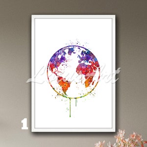 Mapa del mundo arte acuarela impresión Planeta Tierra ilustración viaje pared arte cartel pintura regalos personalizados decoración del hogar