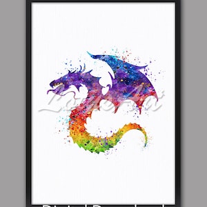 DIGITAL DOWNLOAD Dragon Decor Fantasy Nursery Art Watercolor Print Animal Wall Art Dragon Gift Home Decor Dragon Poster Kids Room Decor