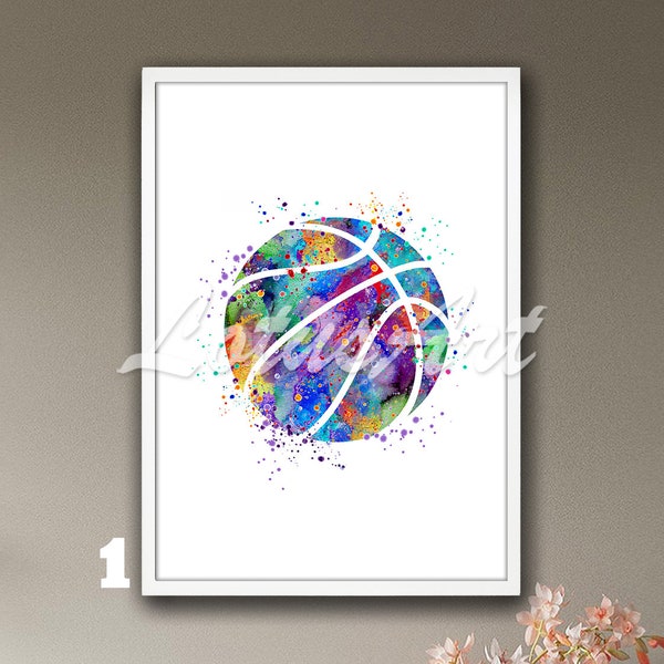 Basketball Wall Art Framed Watercolor Print Sports Poster Home Decor Nursery Illustration Kids Room Ball Painting Personalised Custom Gift