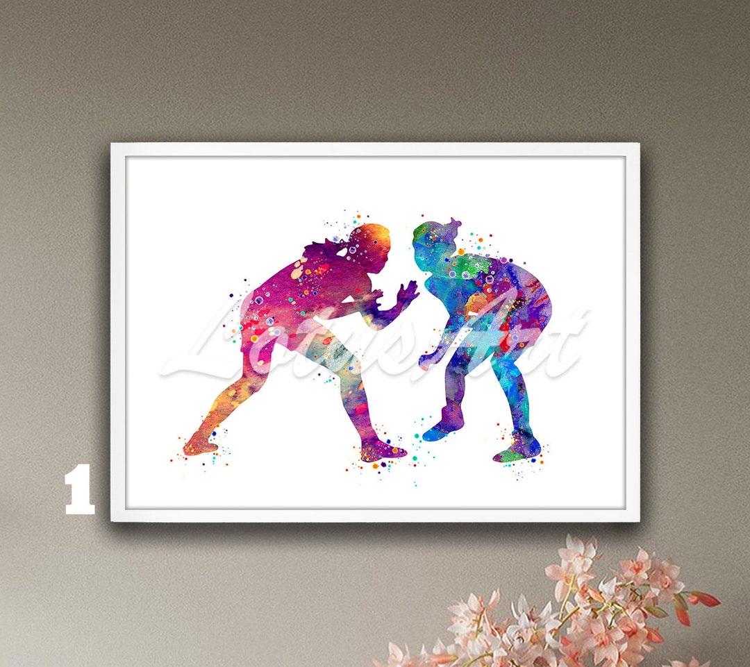 Wrestling Wall Art Painting Watercolor Framed Print Etsy