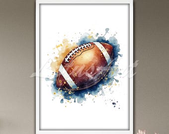 American Football Ball Watercolor Wall Art Print: Sports Decor Poster Gift
