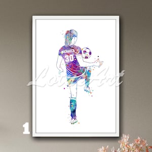 Personalized Soccer Girl Watercolor Print: Kids Room Decor