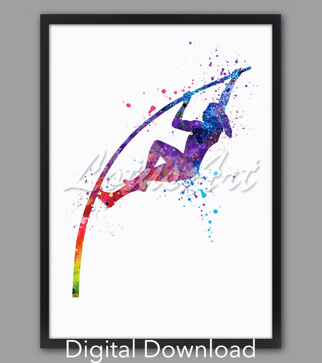 Impresión de acuarela de salto con pértiga: Arte deportivo colorido  (descarga digital) - Etsy México, image size:1080x1215