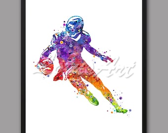 Impresión de jugador de fútbol en acuarela: Arte mural deportivo (descarga digital)