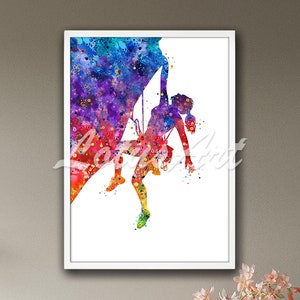 Kletterer Weiblich Wand Kunst Aquarell Druck Mädchen Bergsteiger Extrem Sport Poster Abenteuer personalisierte Geschenke