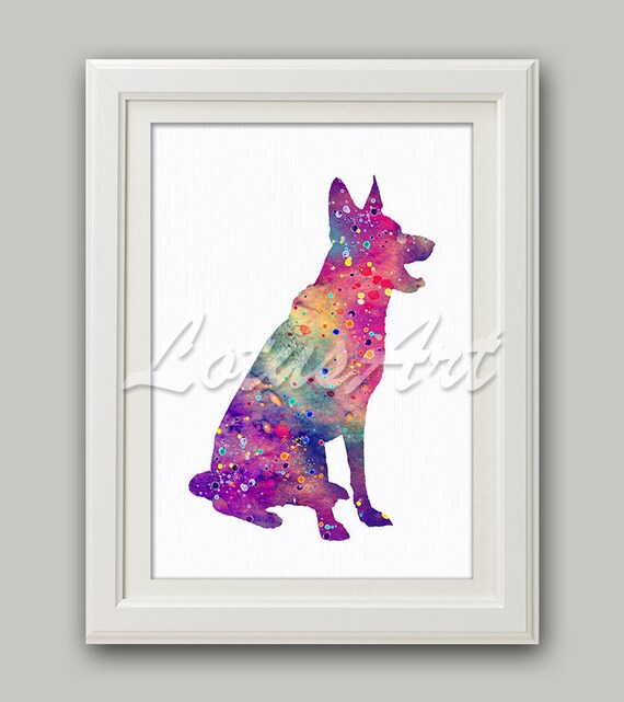 Colorful German Shepherd Art Gift Watercolor Print Dog Wall Decor Lover Nursery