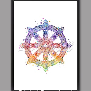 Dharma wiel kunst aquarel print Zen decor wiel van Dharma boeddhistische yoga poster meditatie canvas heilige geometrie symbool digitale DOWNLOAD