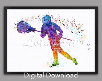 Boy Lacrosse Goalie Watercolor Art Print: Sports Poster (Digital Download)