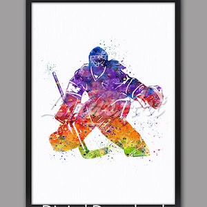 DIGITAL DOWNLOAD Girl Ice Hockey Goalie Wall Art Print Winter Sports Poster Nursery Art Girls Room Decor Hockey Painting Illustration Gift