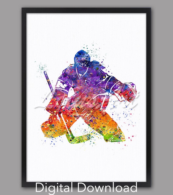 Girl Ice Hockey Goalie Watercolor Art Print (Digital Download)