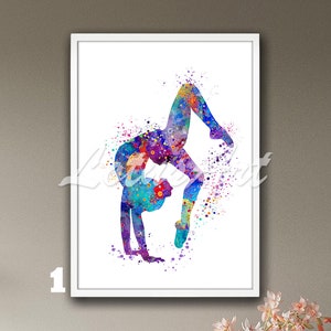 Gymnastics Tumbling Wall Art Watercolor Print Painting Sports Poster Nursery Illustration Girls Room Decor Personalised Gifts