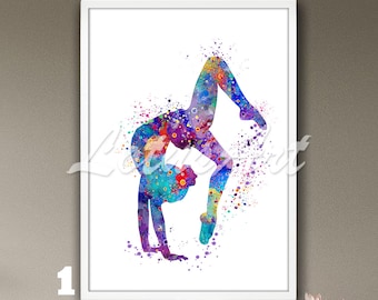Gymnastics Tumbling Wall Art Watercolor Print Painting Sports Poster Nursery Illustration Girls Room Decor Personalised Gifts