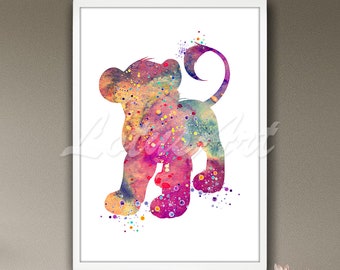 Aquarell Löwe Baby Kunstdruck: Dschungel Kinderzimmer Dekor