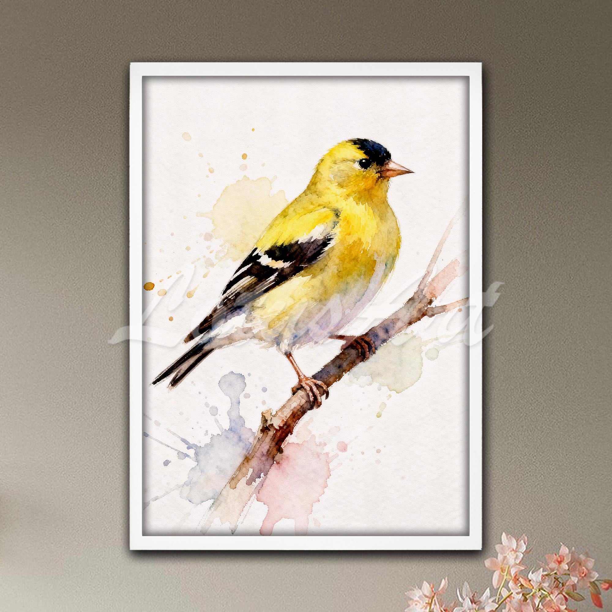 American Goldfinch Watercolor Art Poster: Yellow Bird Wall Decor ...