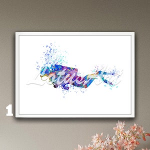 Scuba Diving Watercolor Wall Art Framed Print Boy Swimming Poster Boys Room Decor Underwater Illustration Water Sports Painting Personalised