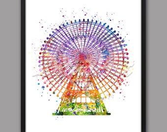 Ferris Wheel Watercolor Nursery Art Girls Room Decor Colorful Kids Painting Gift DIGITAL DOWNLOAD