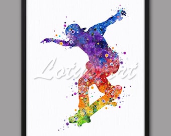 Skateboard Watercolor Art Print: Boy's Room Decor (Digital Download)
