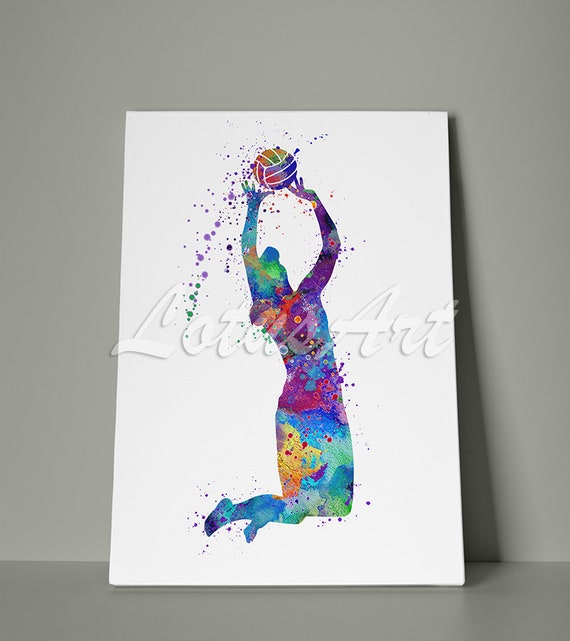 Girl Volleyball Setter Watercolor Canvas Print Sports Wall Art Etsy
