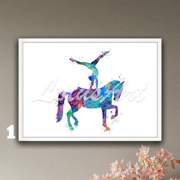 Tumbling Gymnastics Equestrian Vaulting Framed Wall Art Watercolor Print Girls Room Decor Poster Painting Horse Female Personalised Gifts