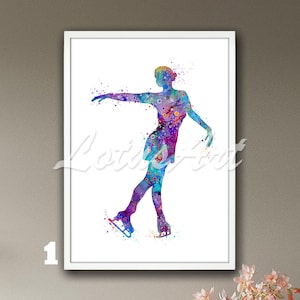 Girl Ice Skating Wall Art Framed Watercolor Print Sports Girls Room Decor Painting Figure Skating Poster Personalised Gifts