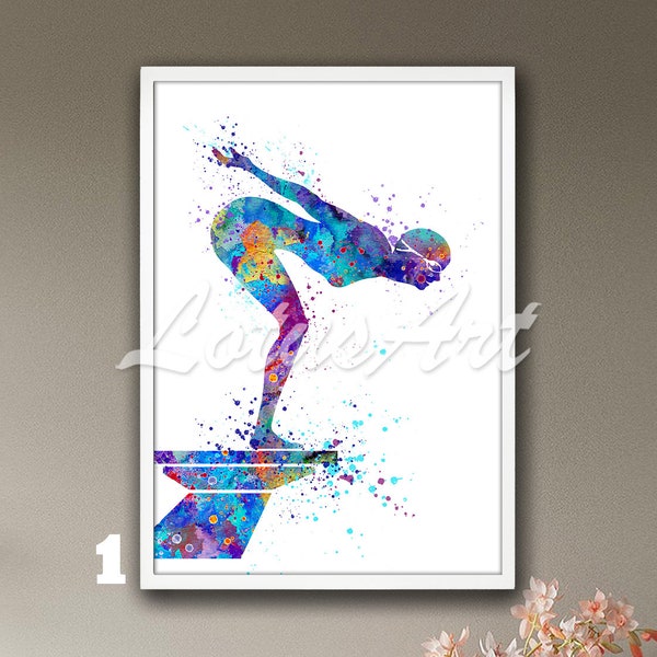 Girl Swimmer Wall Art Framed Water Sports Painting Watercolor Print Swimming Girls Room Decor Female Illustration Personalised Custom Gifts