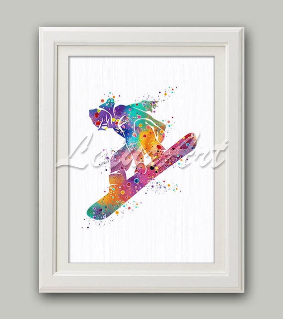 Snowboard Art 2 Girl Snowboarding Watercolor Print Winter Etsy