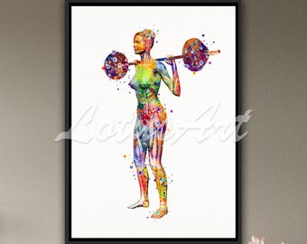 Weibliche Gewichtheber Muskeln Anatomie Leinwanddruck: Frau Powerheben Fitness Gym Wandkunst