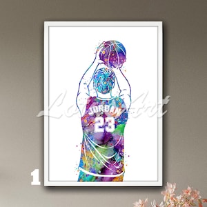 Personalized Basketball Player Watercolor Print: Framed Sports Nursery Art
