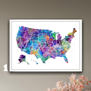 USA Karte Wand Kunst Aquarell Druck Reise Poster Wohnzimmer Dekor personalisierte Geschenke
