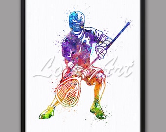 Lacrosse Goalie Watercolor Art Print: Sports Poster, Boys Room Decor (Digital Download)
