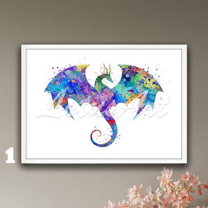 Dragon Wall Art Watercolor Painting Print Kids Room Decor Animal Lover Gift Poster Personalised Gift