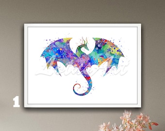 Dragon Watercolor Wall Art Print: Mythical Creature Decor, Fantasy Illustration, Dragon Lover Gift
