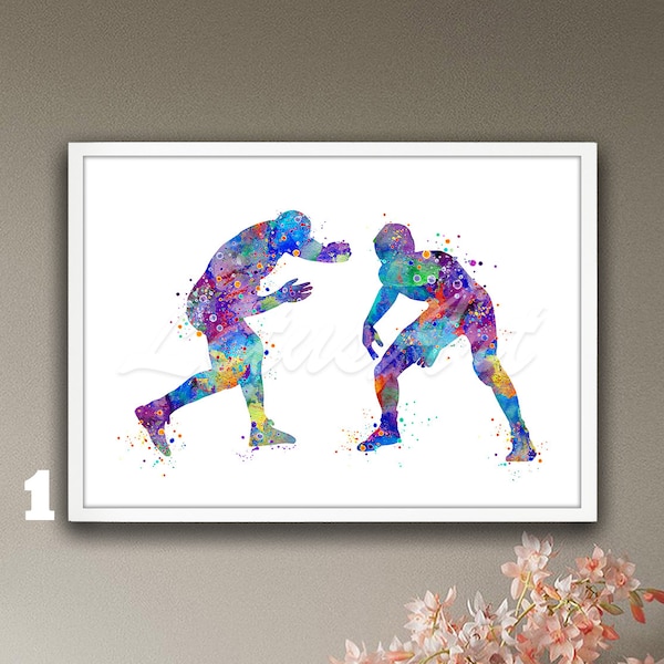 Male Wrestling Wall Art Watercolor Print Illustration Sport Poster Boys Room Decor Painting Personalised Gifts