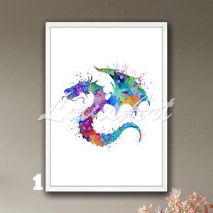 Dragon Watercolor Wall Art Poster: Fantasy Creature Print, Mythical ...