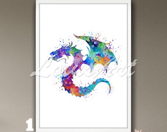 Dragon Watercolor Wall Art Poster: Fantasy Creature Print, Mythical Decor, Dragon Artwork