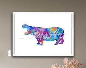 Hippo Wall Art Hippopotamus Decor Framed Watercolor Print Wild Animals Paintings Nursery Gifts Wildlife Poster Kids Room Illustration