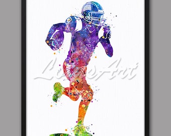 Watercolor Football Player Art Print: Sports Poster, Kids Room Decor (Digital Download)