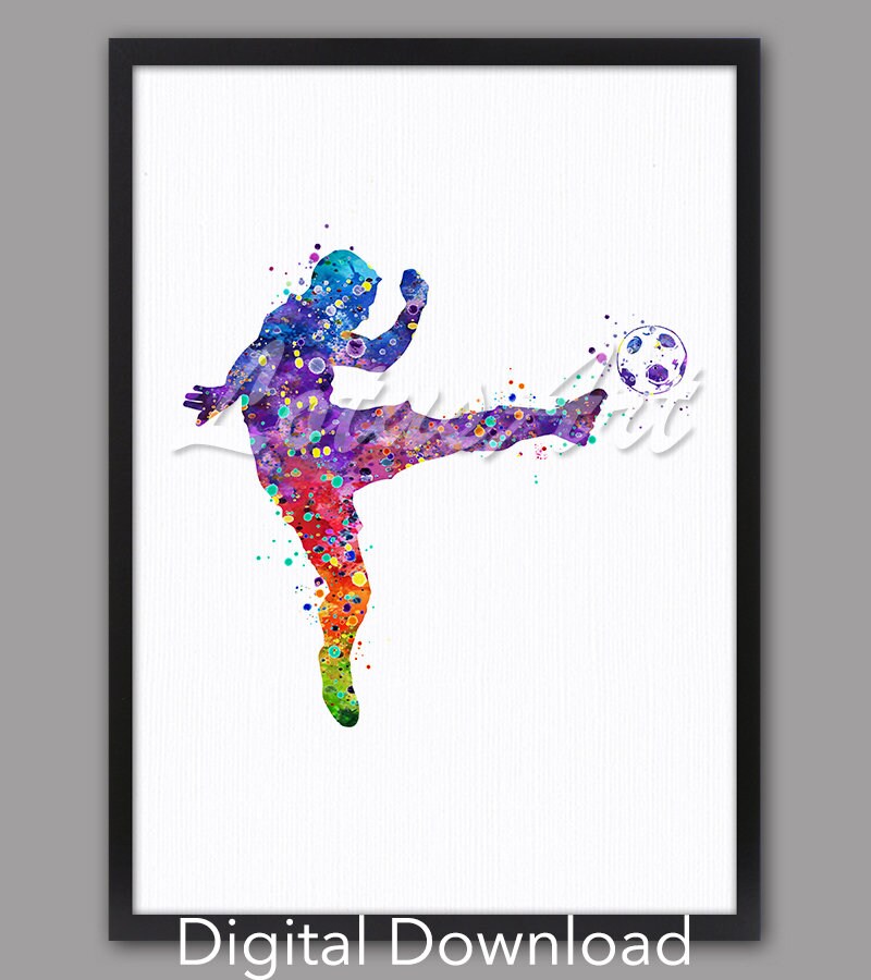 DIGITAL DOWNLOAD Boy Soccer Player Print Football Watercolor Soccer Wall Art Sports Poster Nursery Art Boys Room Decor Soccer Painting