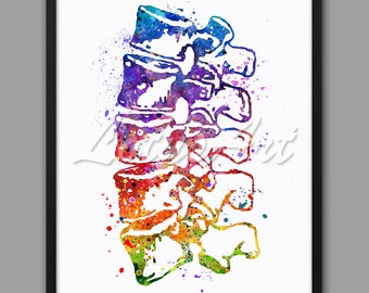 Impresión en acuarela de vértebras lumbares: Arte anatómico (Descarga digital)