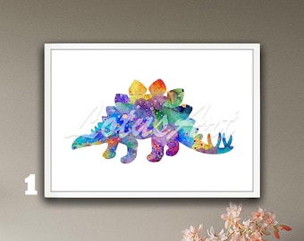 Dinosaur Stegosaurus Wall Art Watercolor Print Nursery Wall Decor