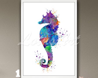 Seahorse Wall Art Watercolor Framed Print Nautical Poster Personalised Gift