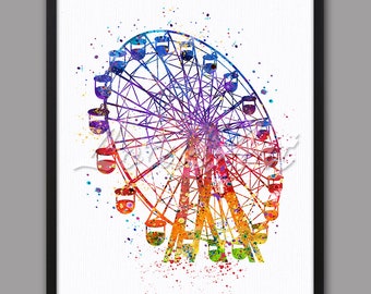 Watercolor Ferris Wheel Art Print: Colorful Nursery Decor (Digital Download)