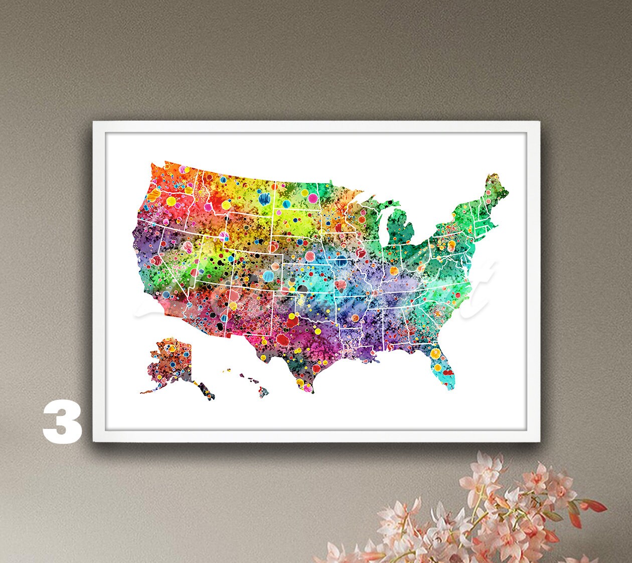 United States Map Wall Art Watercolor Print Travel Poster Living Room ...
