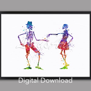 Dancing Skeletons Watercolor Print: Funny Anatomy Art (Digital Download)