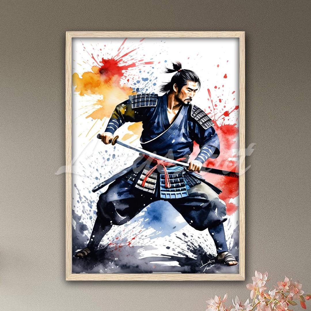 Samurai Warrior Wall Art: Japanese Bushido Decor, Martial Arts Print ...