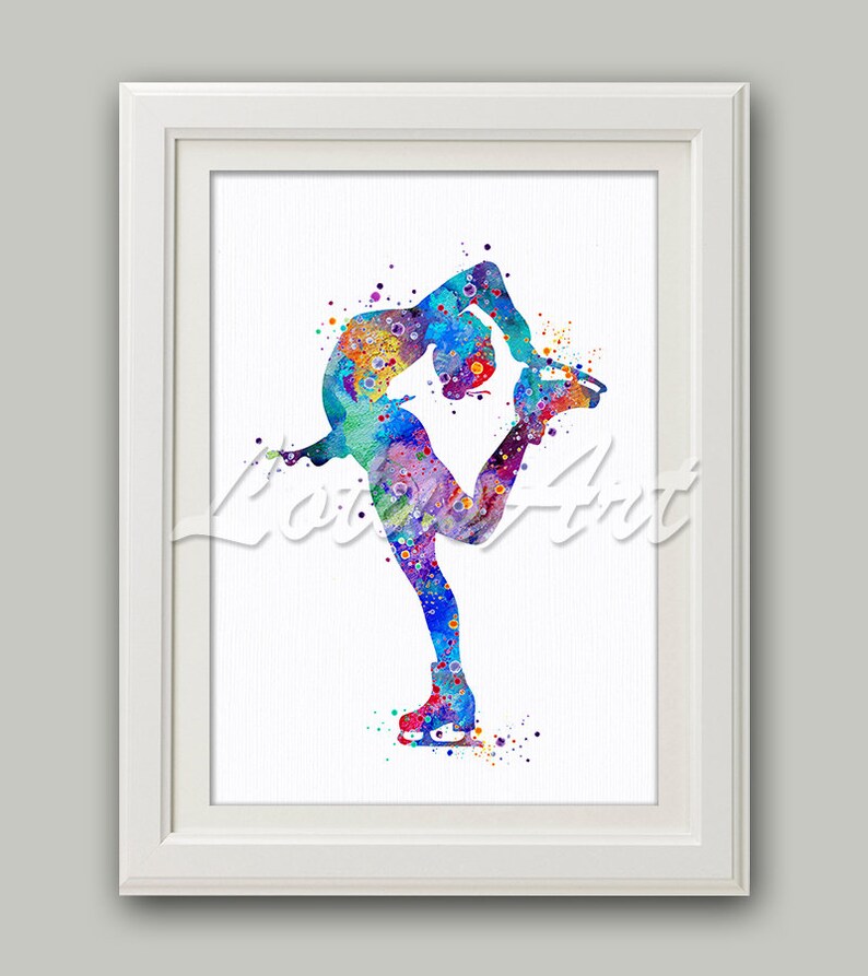 Ice Skating Watercolor Print Girl Ice Skating Wall Art Sports Etsy