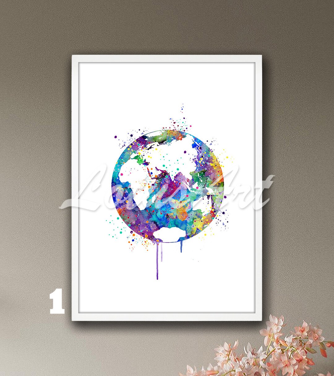 World Map Wall Art Watercolor Print Painting Planet Earth Poster Travel ...