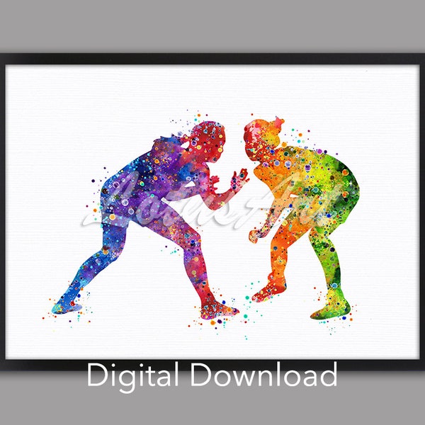 DIGITAL DOWNLOAD Female Wrestling Art Sports Poster Watercolor Wall Art Home Decor Girl's Room Decor Sports Painting Wrestling Print